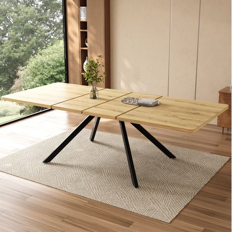 Table à manger extensible 160/200/240 x 90 cm pour 6 à 10 personnes, MDF chêne, montage facile (1/5)