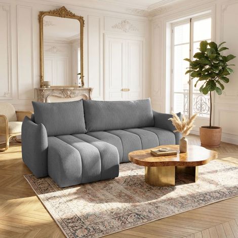 Ecksofa Schlafsofa ONTARIO XS in Stoff Poso Grau Ottomane Links (1/5)