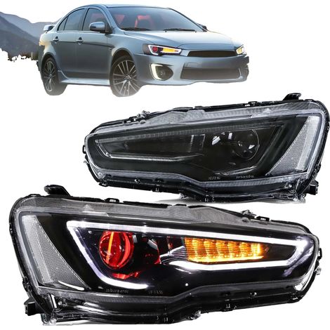 Ensemble de phares, projecteur à faisceau double, compatible avec Mitsubishi Lancer EVO X 2008-2017, montage direct à visser, Noir avec œil de démon, Conduite à gauche-a (1/2)