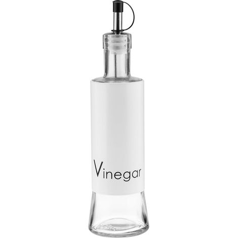 Dispensador de vinagre de vidrio Greno de 320 ml con inscripción "vinagre" y acabado en acero con recubrimiento de polvo blanco. (1/2)