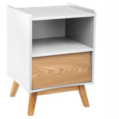 Table de Chevet avec Rangement Bois 1 Tiroir H62 cm - Blanc - SILUMEN (1/5)