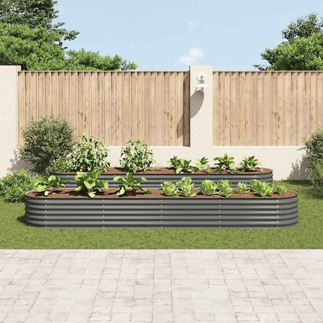 Jardinière, Pot de Fleurs d'extérieur, Lit surélevé de jardin 400x80x44 cm Acier galvanisé Gris OIB3692E (1/3)