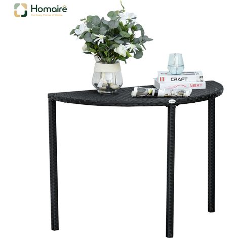 HOMAIRE Table de balcon et de jardin Halbrunder en polyrattan et métal noir pour terrasse et balcon