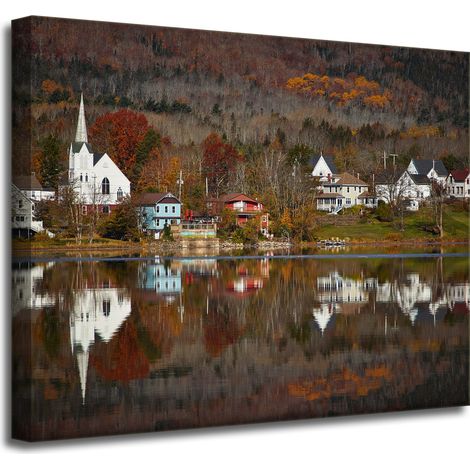 Leinwandbild Architektur Stadt 50x40 cm Dorf Herbst