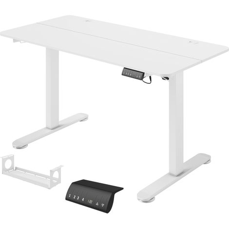 GagaBureau assis debout electrique reglable en hauteur 140 cm x 70 cm x 116 cm Blanc (1/5)