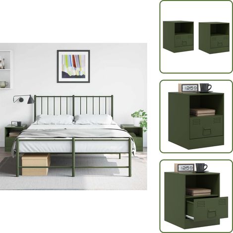 Tables de chevet 2 pcs vert olive 34,5x39x44 cm acier - Table De Chevet - Meuble De Chambre - Table Nuit - Meuble Déco - Rangement Intérieur