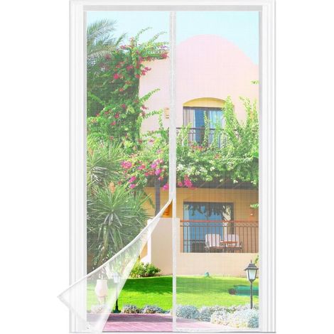 Moustiquaire pour porte ou fenêtre, 70 x 210 cm – maille fine blanche, rideau anti-mouches qui se referme automatiquement, bande velcro renforcée de 3,8 cm en haut et système magnétique intégré