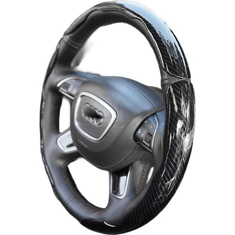 Coprivolante ultrasottile con motivo in fibra di carbonio lucida e impugnatura antiscivolo, compatibile con la maggior parte dei modelli di auto, inclusi SUV e camion. (1/5)