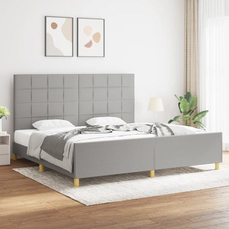 Lit adulte avec tête de lit Cadre de lit Lit Grand Gris clair 200x200 cm Tissu FR19248 (1/5)