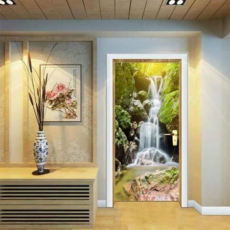 Sticker Porte Trompe l'oeil Effect 3D - ZHUODIKE - Cascade - Vinyle (PVC) - 77x200cm (1/4)