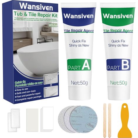 Kit de réparation de carrelage blanc émaillé - En céramique étanche et anti-fuite - Pour réparer les rayures, les trous, les fissures - 100 g (1/5)