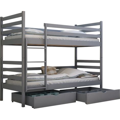 Litera Vista 101, Gris, De dos pisos, 80x180, Madera, Somieres, 87x188x161cm (1/4)
