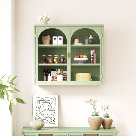 Mobiletto contenitore da parete a 2 ante in vetro, 70 cm, 3 livelli, verde HAVRYA (1/5)