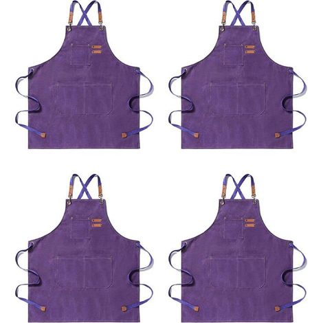Delantal de cocina de lona 4X para hombre y mujer, delantal de chef con espalda cruzada y 3 bolsillos (morado) (1/3)