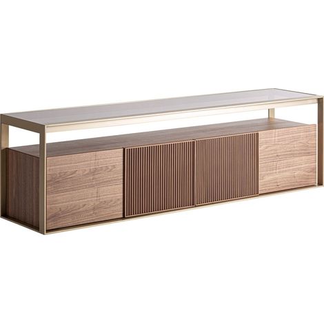 Meuble tv contemporain en bois de frêne finition artisanale brun clair - Brun clair bois naturel (1/5)