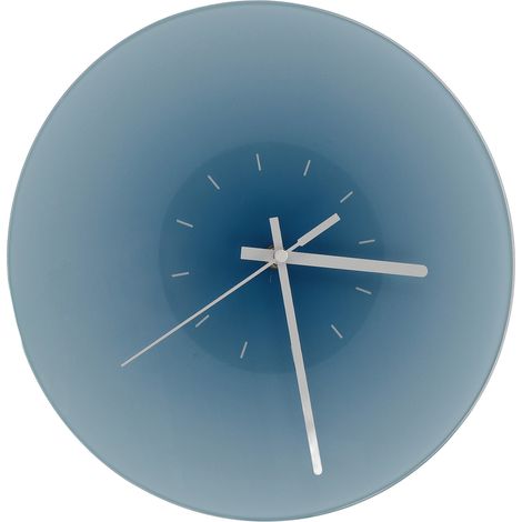 Horloge murale ronde en verre de 30 cm (12 pouces), mouvement silencieux, fonctionne à piles, bleue, idéale pour le salon, la chambre ou le bureau. (1/5)