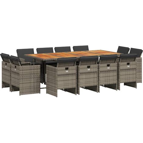 Maison Exclusive - Set da Pranzo da Giardino 13pz con Cuscini Grigio in Polyrattan