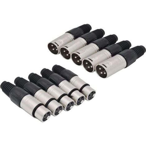 10Pcs Connecteur à Souder Xlr 3 Broches 5 Fiche Mâle de Microphone Prise Audio (1/4)