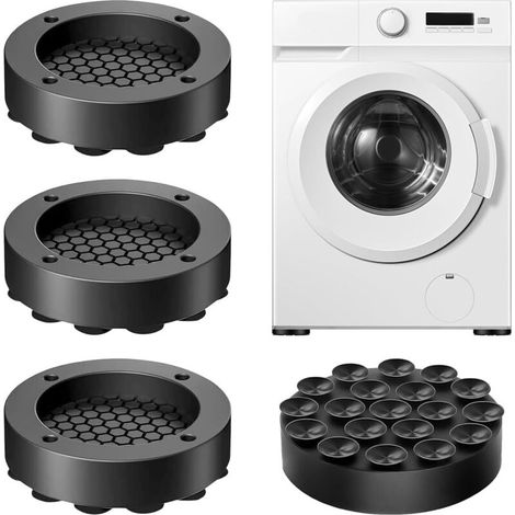 4 Pièces Pied Anti Vibration Machine a Laver, Tapis Anti Vibration Machine à Laver Amortisseur pour Réduire Le Bruit et Les Vibrations, pour Stabiliser les Machines à Laver et les Sèche Linge (Noir) (1/5)