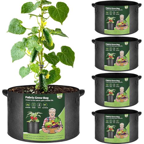 Sacs de Plantation 56 L Lot de 5 pour Tomates et Pommes de Terre Culture sur balcon et jardin, Pour légumes, Usage familial, Pour débutants (1/5)