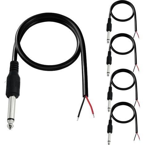Lot de 5 Jack à souder mâle 6,35mm,Prise Audio 1/4 "TS Mono,Câble Audio 1/4 TS vers Haut-Parleur à Fil Nu,Prise mâle 6,35 mm vers Fil Nu pour Haut-Parleur de Microphone(0.5M/1.64FT) (1/5)