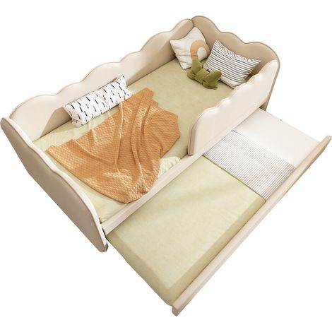 Lit coffre gigogne 90x190cm, canapé convertible avec lit extensible 90x190cm, banquette enfant avec sommier, lin, beige, sans matelas (1/5)