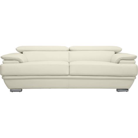 Miliboo – Canapé droit 3 places cuir pleine fleur blanc – Têtières ajustables – Structure en acier chromé – Dimensions L214 x P98.5 x H70-90 cm