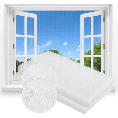 Moustiquaire pour fenêtres Enroulable, 2Pcs 150 x 200cm DIY Filet Moustiquaire Auto-Adhésif Découpable, avec 2 Rouleaux Crochet Ruban Adhésif, Moustiquaire Fenetre Porte en Polyester (Blanc) (1/4)