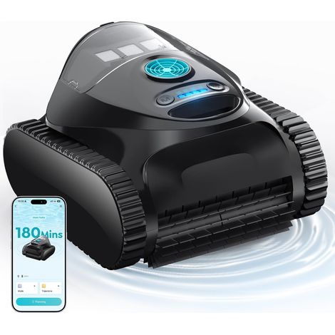 Robot Piscine Fond et Parois, Ligne d'eau, Double Filtre, Robot Piscine sans Fil, 7 Modes, 180 Min d'Autonomie, Puissant Aspirateur pour Piscines jusqu'à 150 m², Bleu Foncé (1/5)
