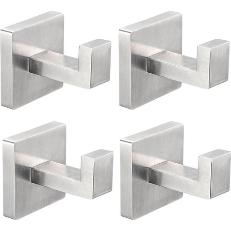 Set mit 4 Handtuch- und Taschentuchhaken, ideal für Badezimmer, Wohnzimmer, Schlafzimmer, Küche und Kleiderschrank. Robuste Haken und Aufhänger aus Edelstahl für Bademäntel, Handtücher und Jacken (qua