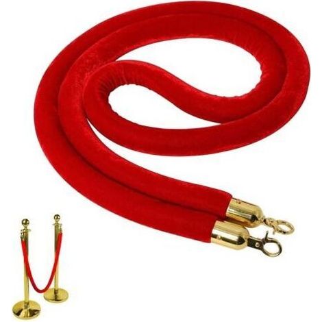 Corde de Barrière 1pc Cordon Séparation Diviseur de Files d'Attente Rouge avec Or Crochets 1.5m pour Hôtel Restaurant Cinema Bâtiments Publics Contrôle des Foules (1/5)