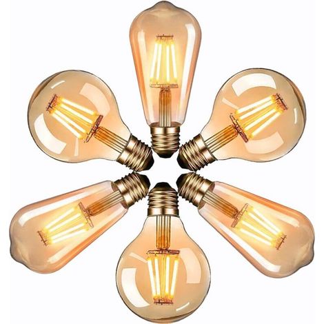 Ampoule LED Edison, lampe décorative vintage E27 6 pièces, 4W, 2700K, ST64 et G80 jaune chaud (1/5)