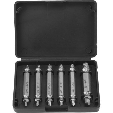 Kit D'Extracteur de Vis 6 Pièces, Ensemble D'Extracteur de Vis endommagé à Double Tête HSS 4341, Extracteur pour Vis Dénudées, écrous et Boulons, Foret pour un Retrait Facile du (1/5)