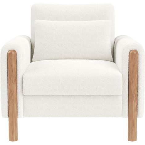 Sillón lounge blanco acolchado en tejido Teddy con cojín grueso y estructura de madera (1/5)