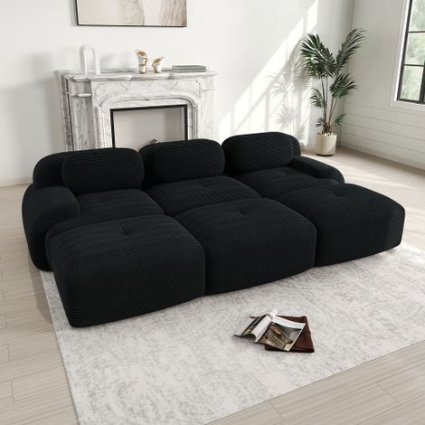 Divano modulare a 3 posti con 3 pouf in tessuto di velluto a coste, divano senza struttura, consegna senza montaggio, adatto agli animali domestici, braccioli ultra larghi, rivestimento ad alta elasti (1/5)