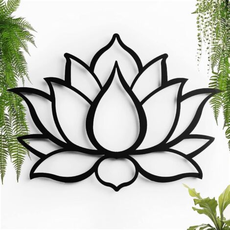 QORVA-Décoration murale, artisanat en métal de fer, décoration suspendue de meubles, sculpture murale flottante avec ombre en acier, art mural suspendu à la maison (28 x 24,5 cm, lotus)