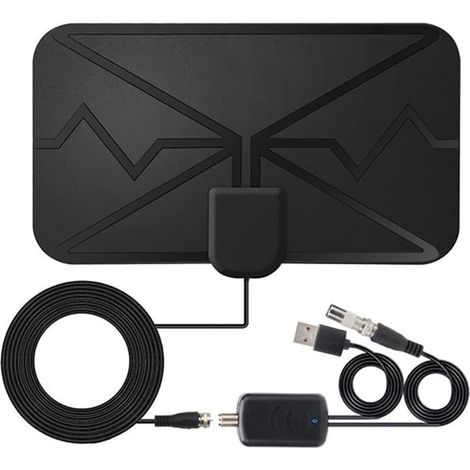 Antenne TV numérique d'intérieur pour TVHD Mini Antenne TV numérique 4K d'intérieur, portée de 5 800 km, amplificateur de signal DVB-T2, antenne TVHD pour TV
