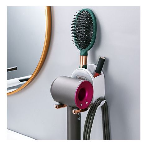 Soporte para secador de pelo, no requiere taladrar, plegable, para montaje en pared, accesorios de baño, organizador de baño (gris) (1/5)
