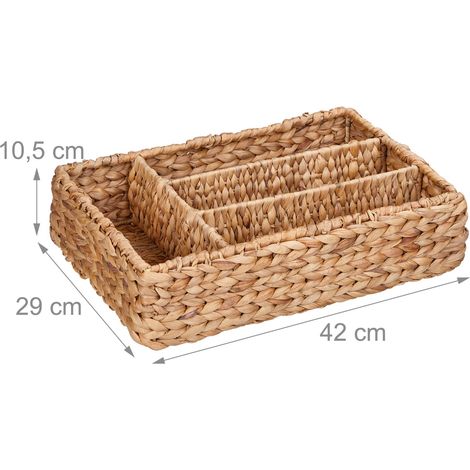 Cubitera trenzada 4 compartimentos salón cocina 30 x 20 x 10 cm de jacinto de agua natural 130014907 (1/3)
