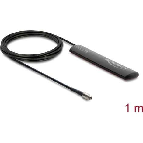 Delock LTE Antenne TS9 Stecker 1,5 dBi omnidirektional starr mit Anschlusskabel RG-174 1 m Klebemontage outdoor schwarz