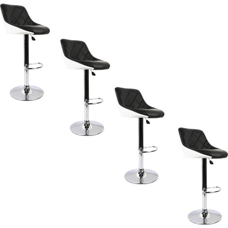 Aqrau Tabouret Tabouret de bar à dossier en sergé, Noir et blanc 4 pcs (1/4)