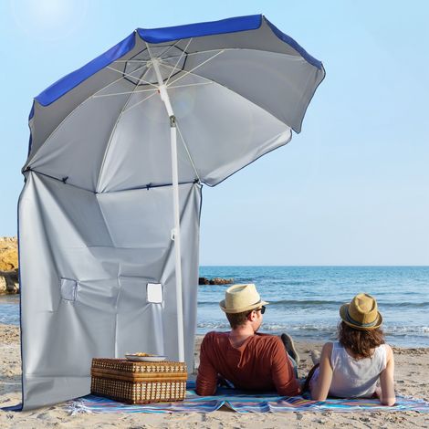 Parasol plage panneau latéral Ø191x211cm manivelle manuelle toit inclinable 2 poches 2 fenêtres jardin