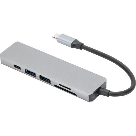 Adaptateur multiport 6 en 1 Type-C vers HDMI, 2 ports USB 3.0 et lecteur de cartes mémoire