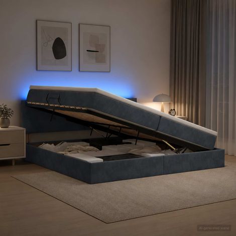 Cama de almacenamiento LED con colchón Gris oscuro 200 x 200 cm (1/5)