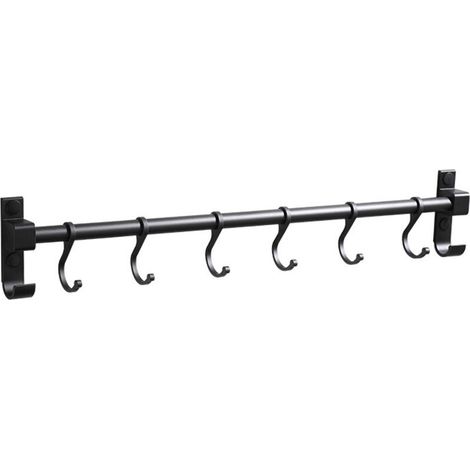 Barre murale en aluminium pour rangement cuisine – 6 crochets résistants aux rayures – Installation facile sur surfaces lisses et rugueuses