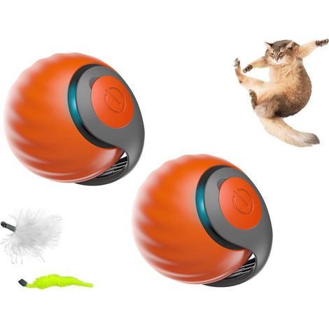 Balle de jouet automatique pour chat, balle gravité pour chat, jouet électrique pour chat, balle roulante d'auto-divertissement pour chat-orange 2pcs (1/5)