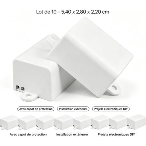Lot de 10 boîtes de jonction électriques étanches en polycarbonate (PC), 40 x 27 x 22 mm, avec couvercle de protection pour installation extérieure, pour projets électroniques DIY, polyvalentes. (1/4)