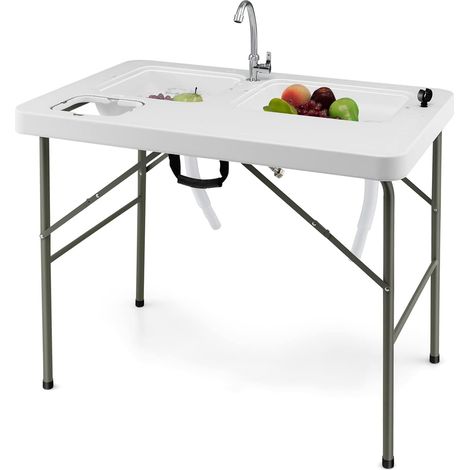 Goplus – Table de nettoyage de poisson pliante 2 en 1 – 2 éviers avec robinet rotatif 360° – Acier HDPE – Charge 150kg – Dimensions 101,5x65,5x107,5cm (1/5)