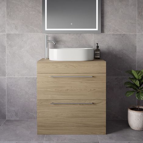 Napoli 460 Light Oak 800mm 2 Drawer Vanity Unit for Countertop Basins - 800mm - Chrome 480mm Handle
