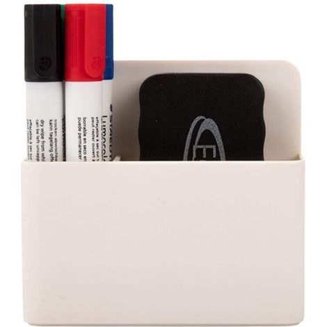 Porte-stylo magnétique, porte-marqueur pour tableau blanc composé de 2 compartiments avec éponge pour tableau blanc idéal pour réfrigérateur, casier et toutes les surfaces magnétiques (1/5)